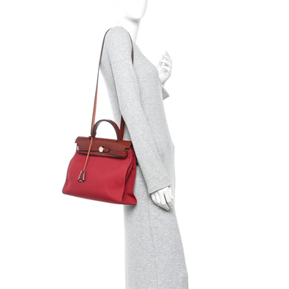 Hermes Vache Hunter Toile Herbag Zip 31 PM Rouge H Brique 2 of 11