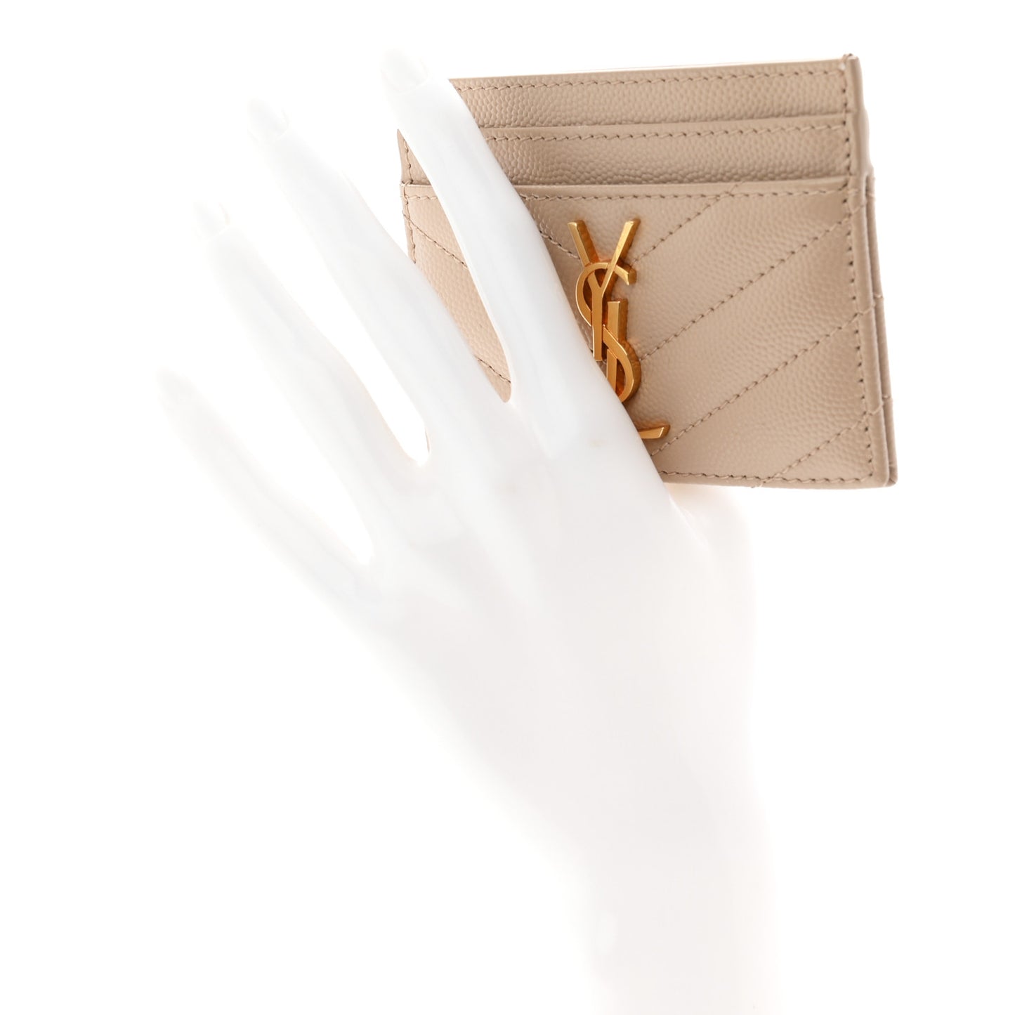 Grain De Poudre Matelasse Chevron Monogram Credit Card Case Dark Beige