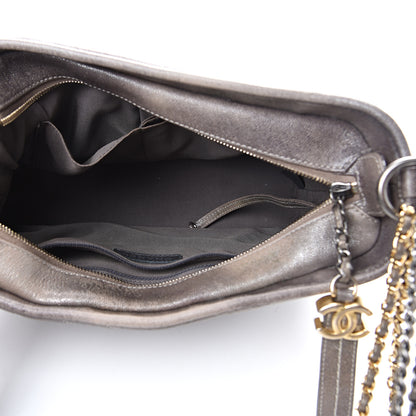 Chanel Metallic Caviar Chevron Quilted Medium Gabrielle Hobo Dark Silver Gold 4 of 10