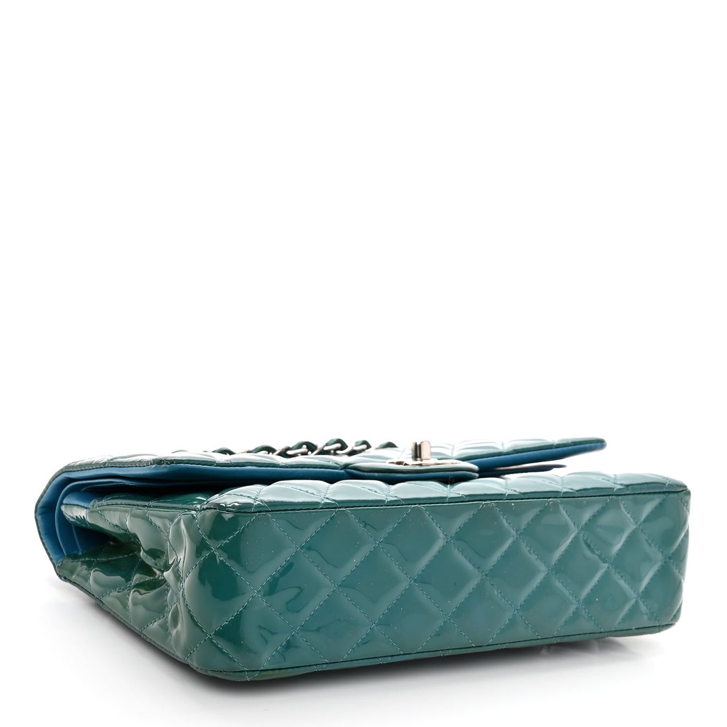 Patent Quilted Medium Double Flap Turquoise