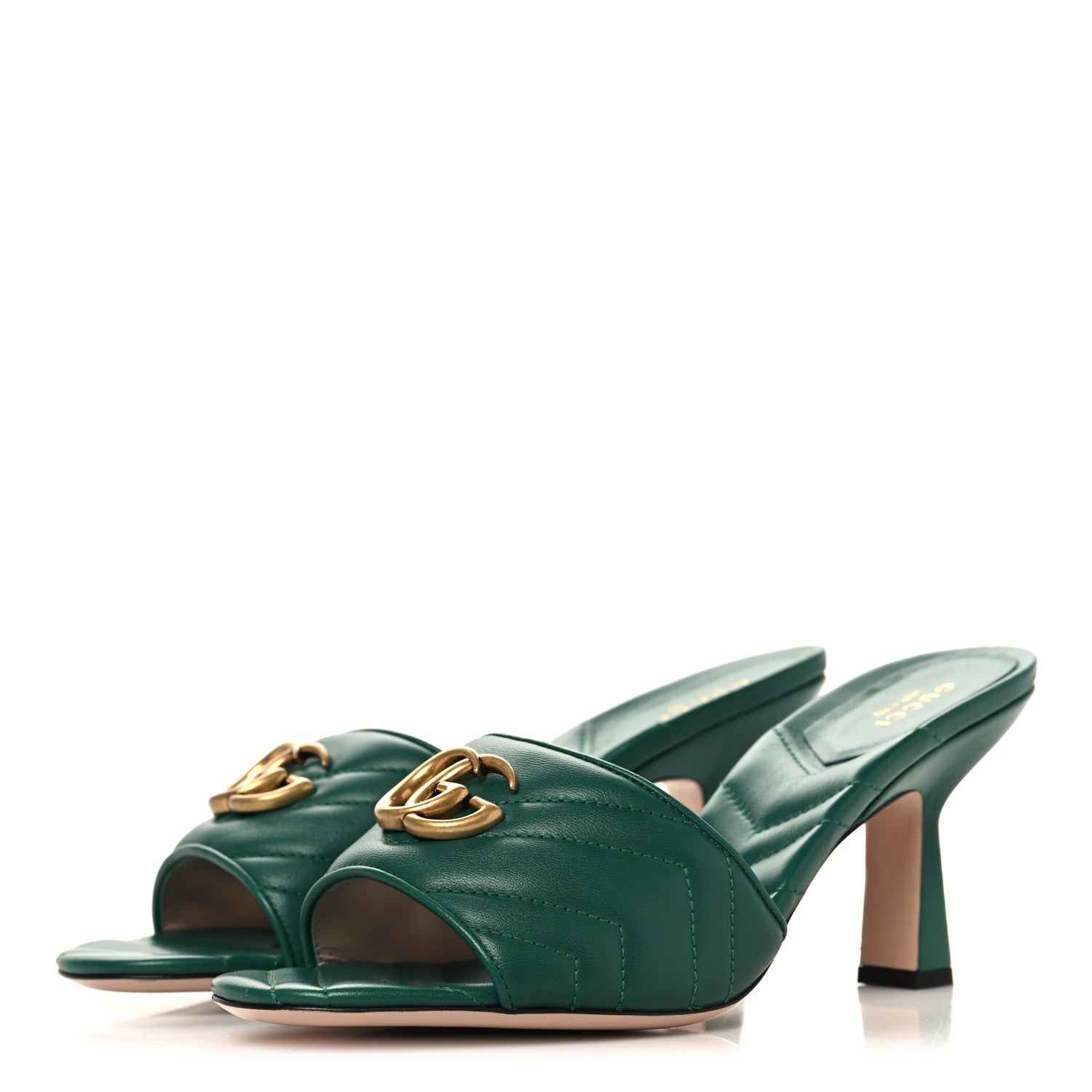 Gucci Nappa Matelasse GG Marmont 75mm Slide Sandals 41 Emerald 4 of 12