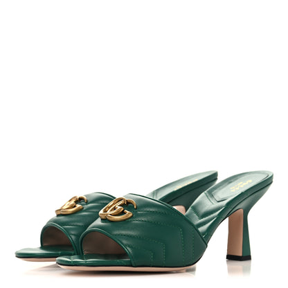 Gucci Nappa Matelasse GG Marmont 75mm Slide Sandals 41 Emerald 4 of 12