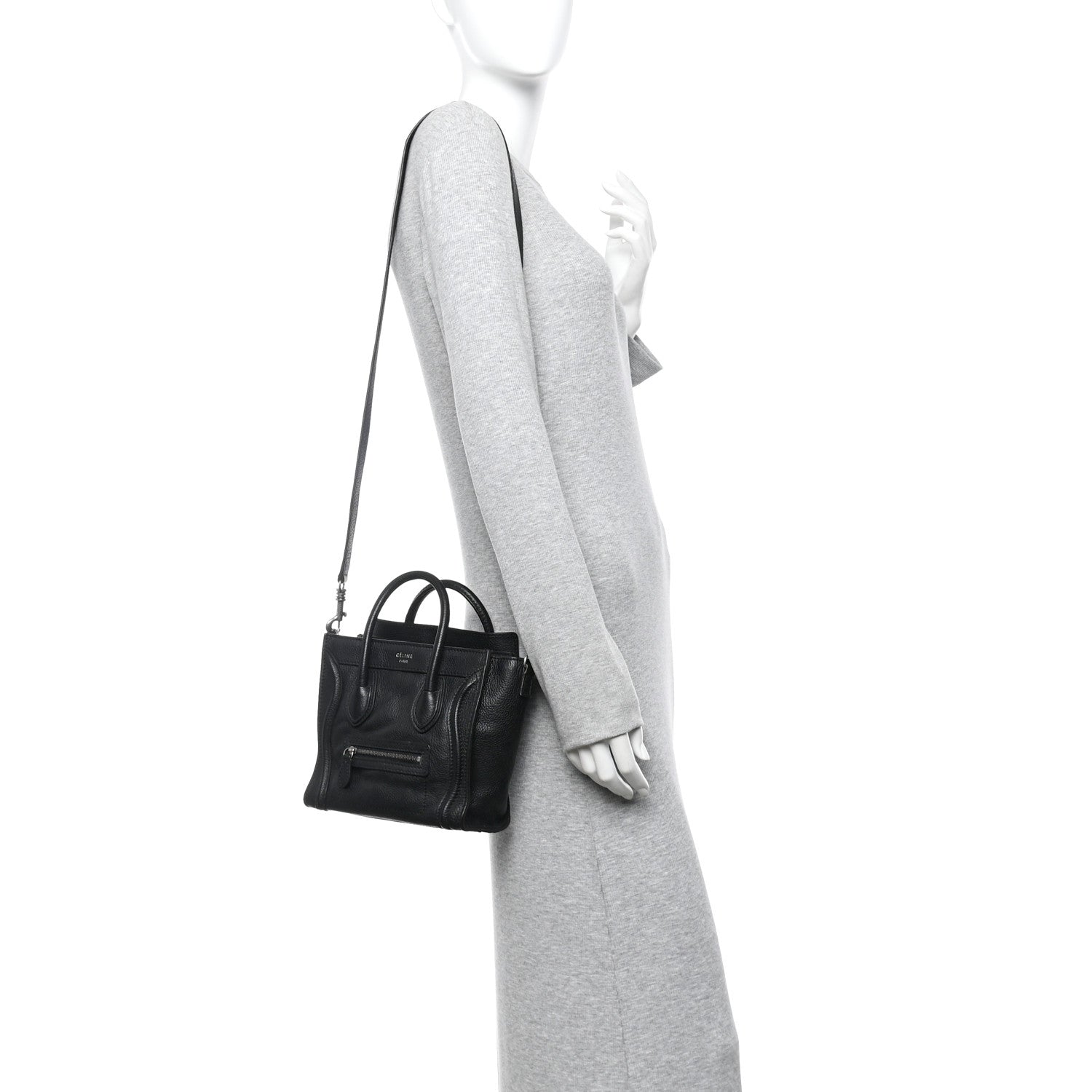 Celine Drummed Calfskin Nano Luggage Black 2 of 15