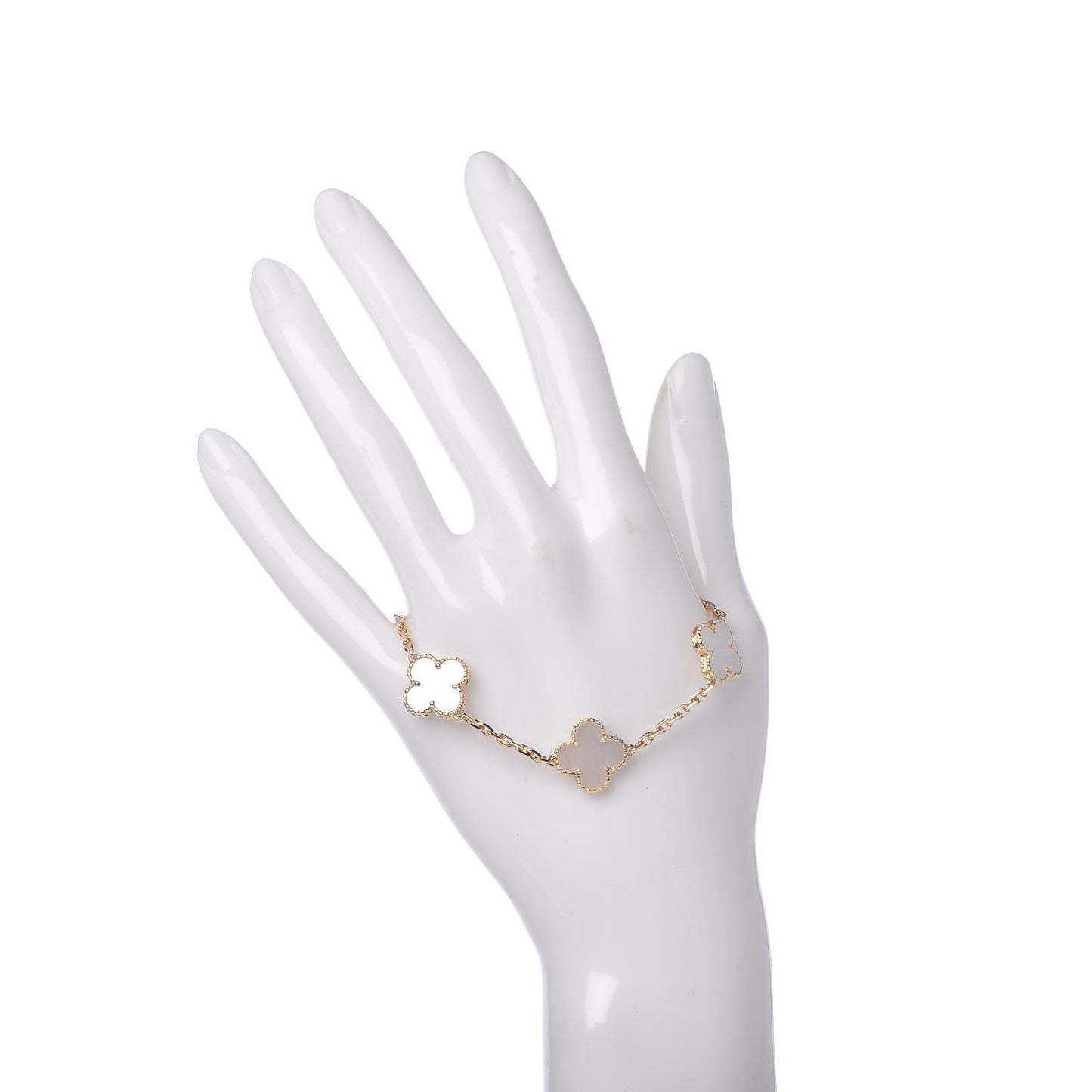 18K Yellow Gold Mother of Pearl 5 Motifs Vintage Alhambra Bracelet