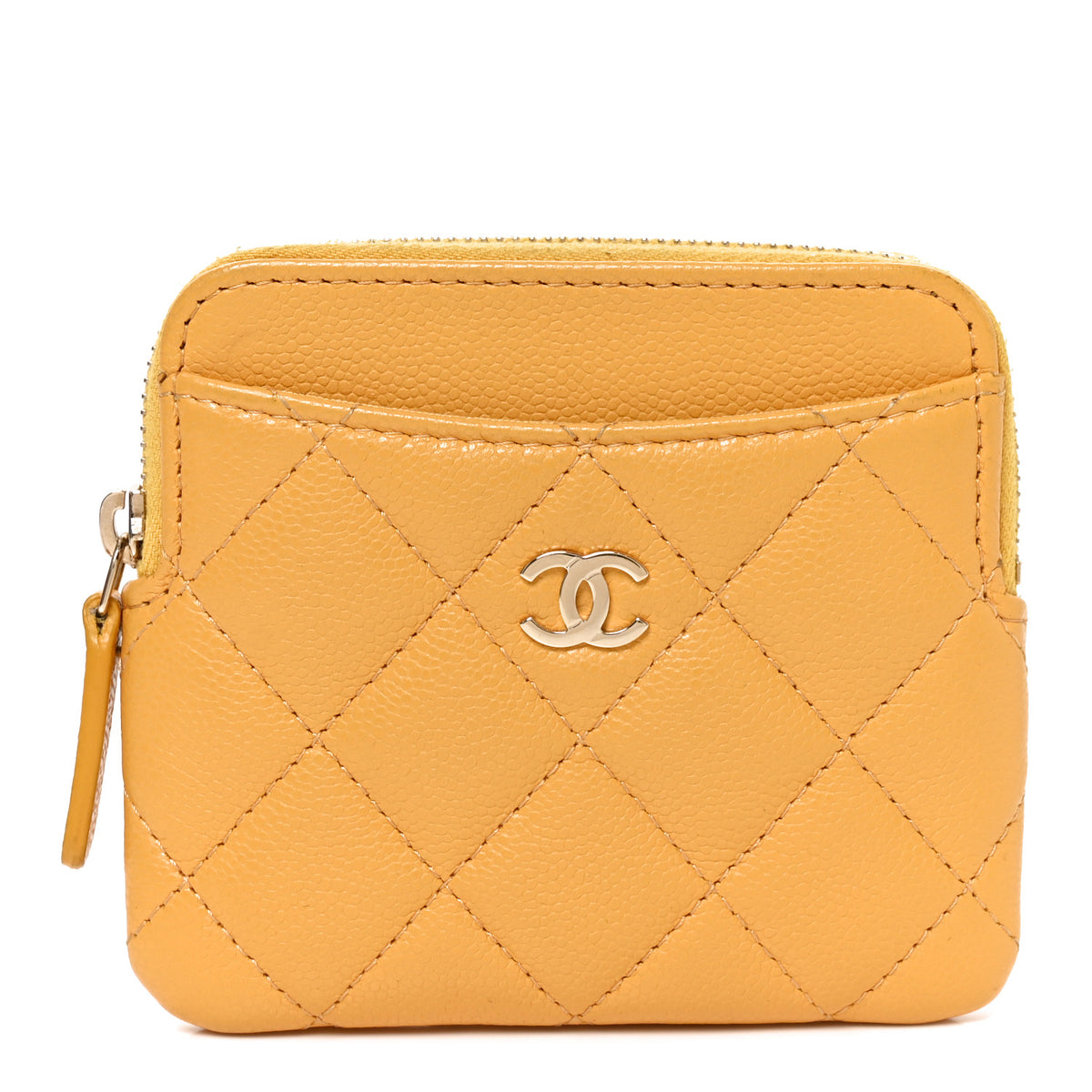 Caviar Quilted Zip Card Holder Wallet Yellow