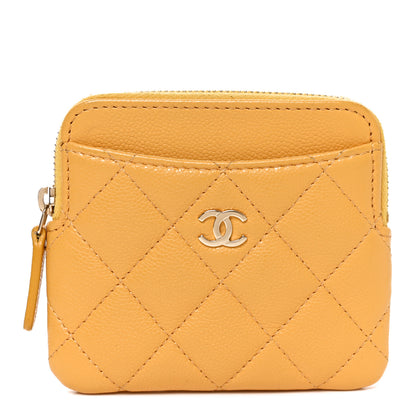 Chanel Caviar Quilted Zip Card Holder Wallet Yellow 1 of 8