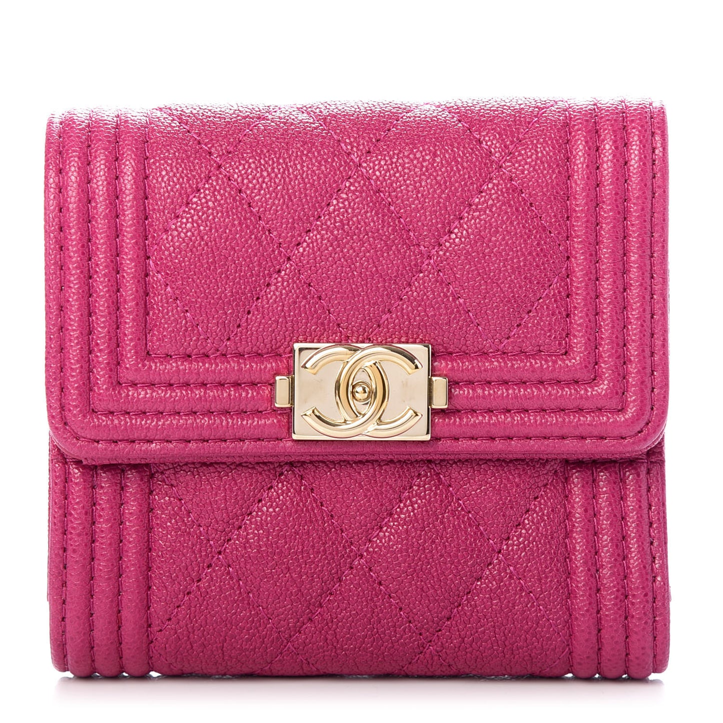 Caviar Quilted Compact Boy Wallet Dark Pink
