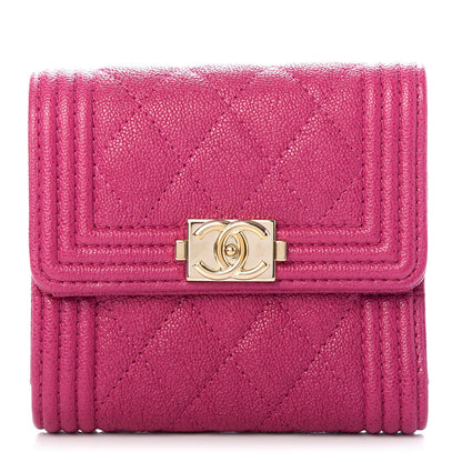 Chanel Caviar Quilted Compact Boy Wallet Dark Pink 1 of 8