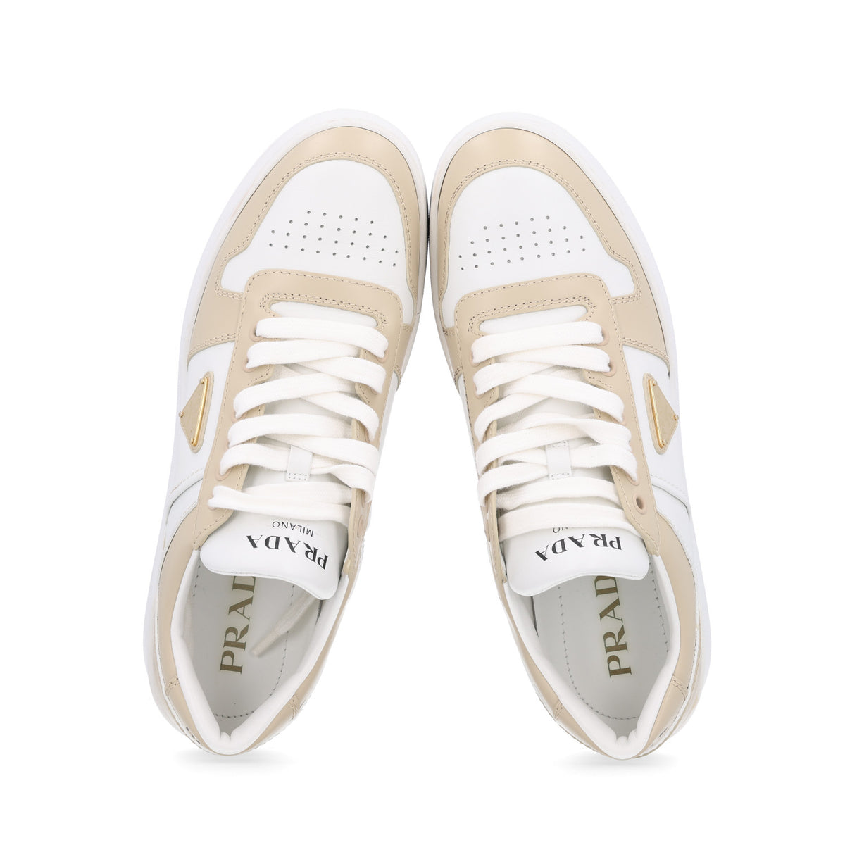 Prada Vitello Rois Triangle Womens Downtown Platform Low Top Sneakers 41 Beige White 2 of 10