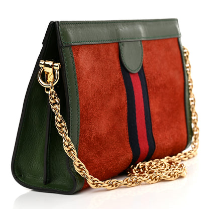 Gucci Suede Calfskin GG Web Small Ophidia Chain Shoulder Bag Brown Red Green 3 of 14