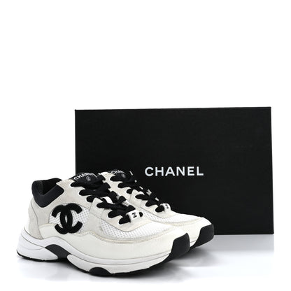 Chanel Mesh Suede Calfskin Grained Calfskin Womens CC Sneakers 37.5 White Black 12 of 12