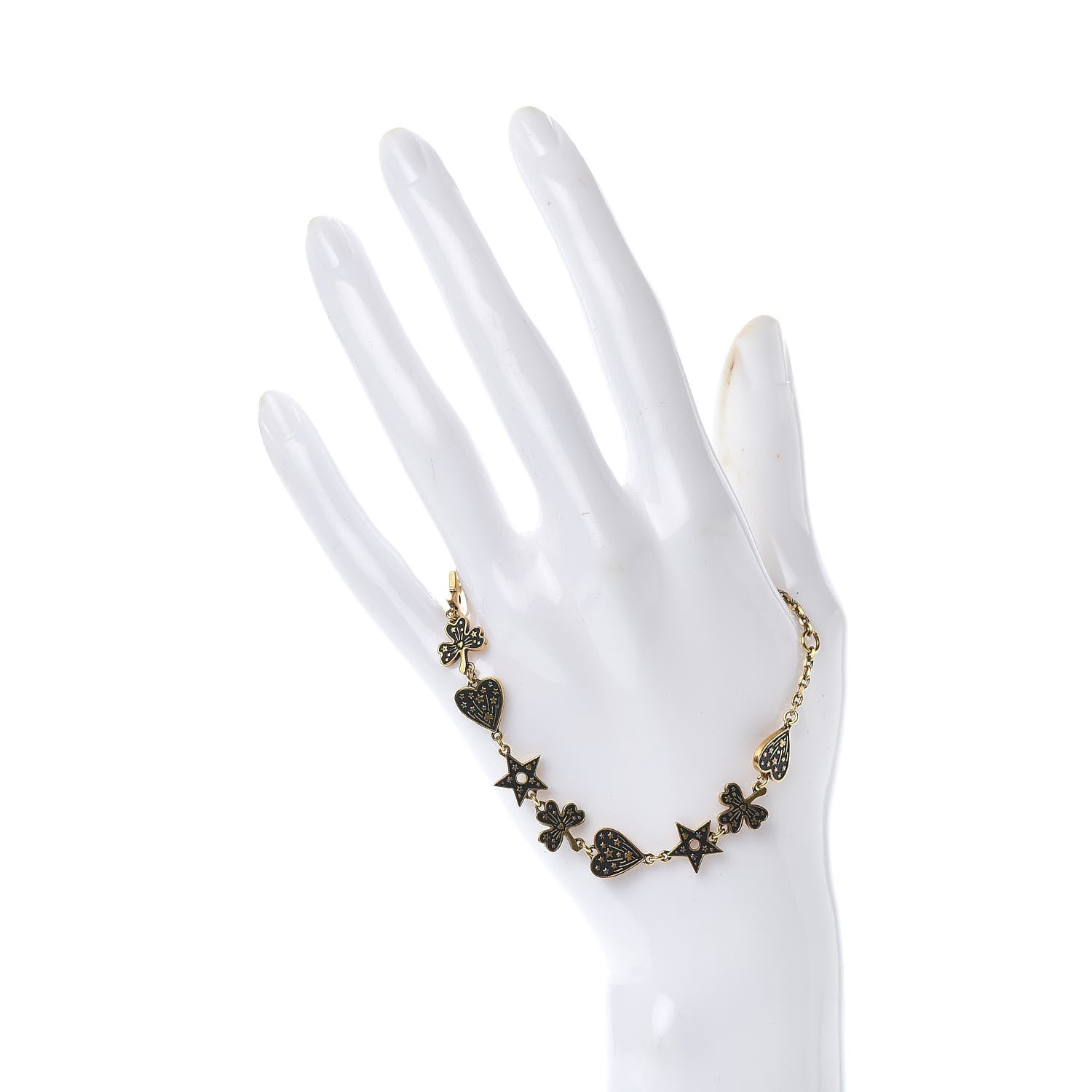 Christian Dior Metal Star Heart Bracelet Black Gold 2 of 6