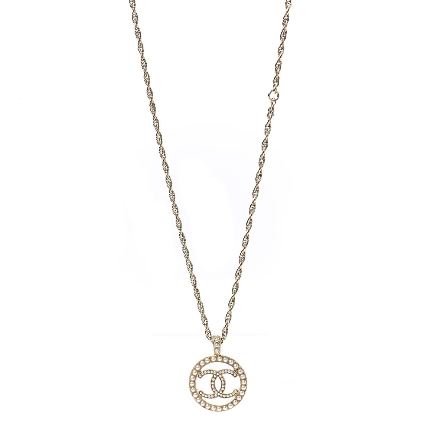 Pearl CC Round Pendant Necklace Gold