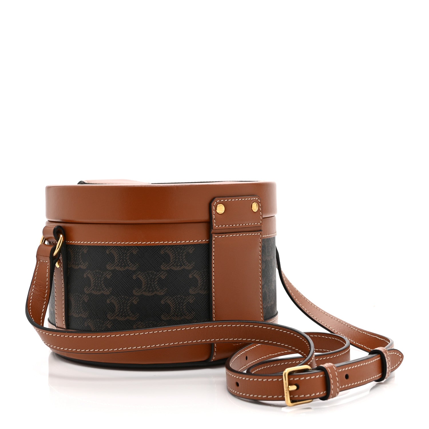 Celine Calfskin Triomphe Canvas Medium Tambour Bag Tan 3 of 10
