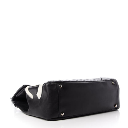 Chanel Calfskin Quilted Large Cambon Flap Black White 4 of 9