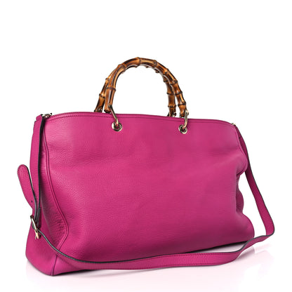 Gucci Pebbled Calfskin Large Bamboo Shopper Tote Bright Bougainvillea 3 of 10