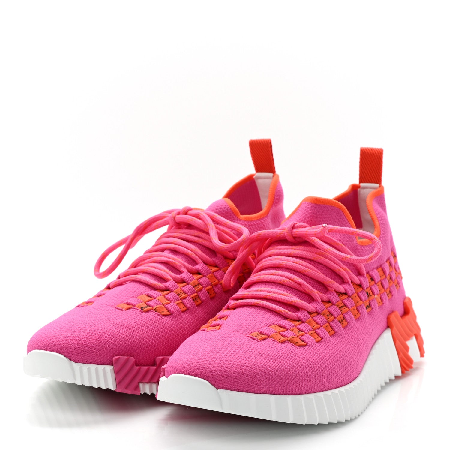 Hermes Knit Womens Flex Bolduc Sneakers 37.5 Rose Framboise Orange 3 of 9