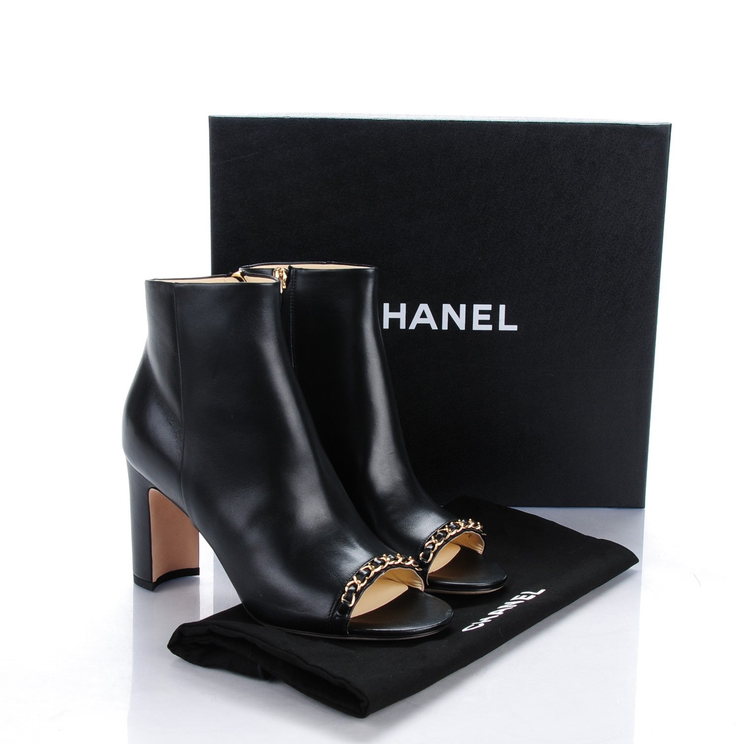 Chanel Lambskin CC Chain Peep Toe Short Boots 37 Black 7 of 7