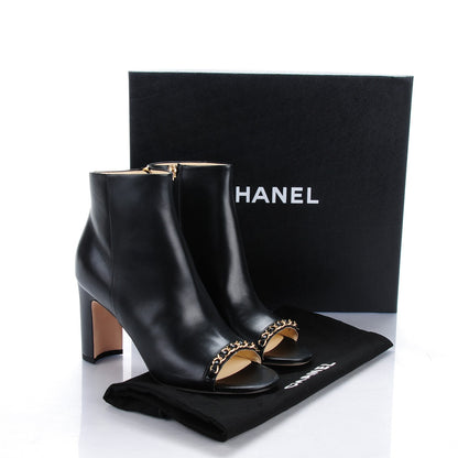 Chanel Lambskin CC Chain Peep Toe Short Boots 37 Black 7 of 7