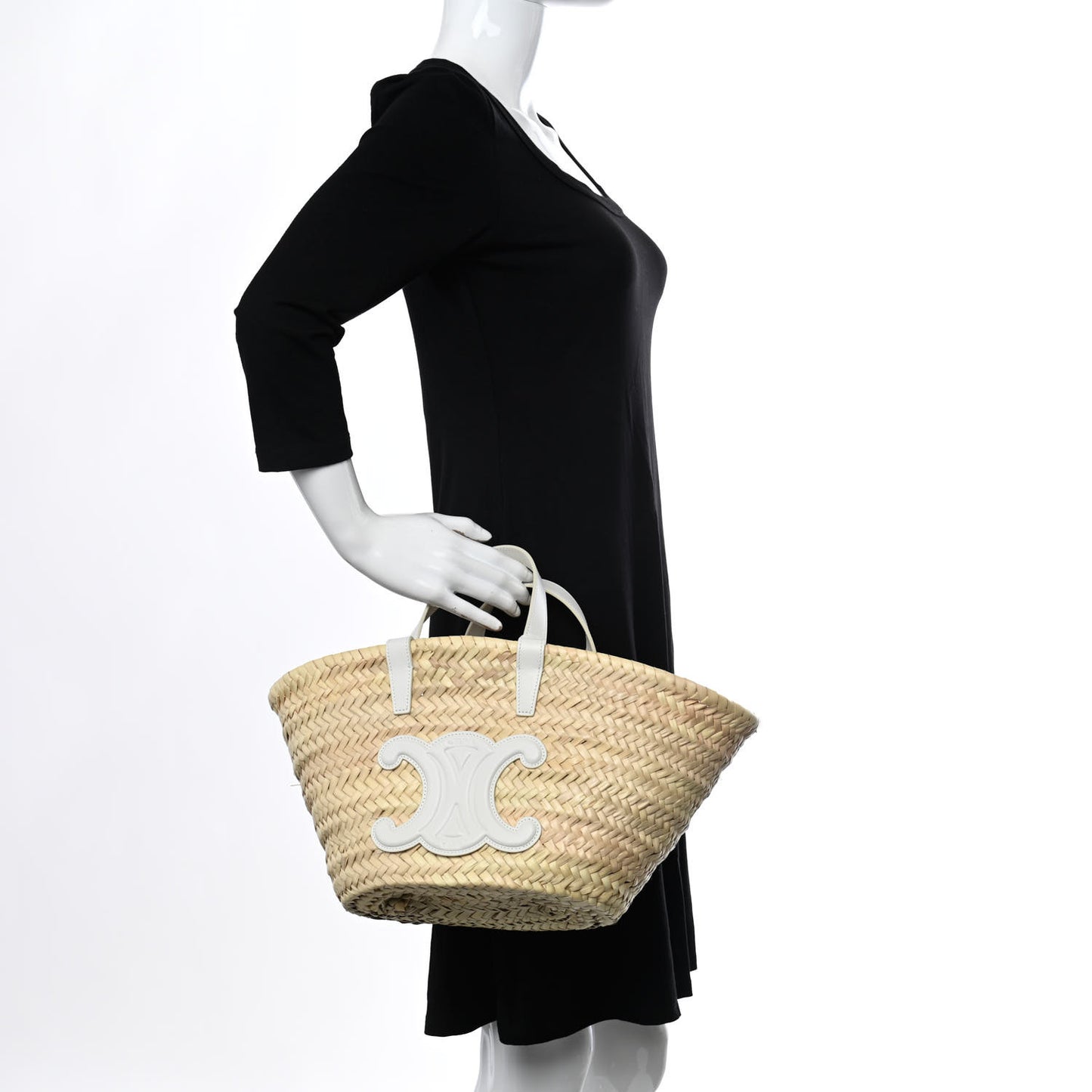 Raffia Calfskin Triomphe Teen Panier White