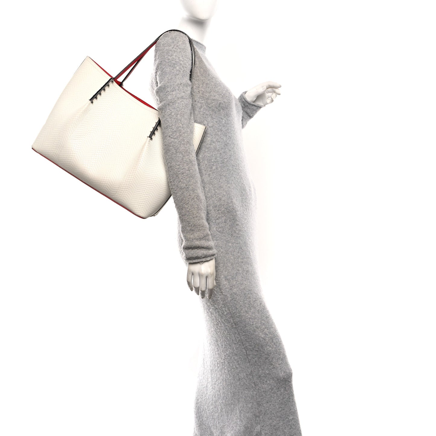 Calfskin Jurassic Embossed Spiked Large Cabarock Shopper Tote White