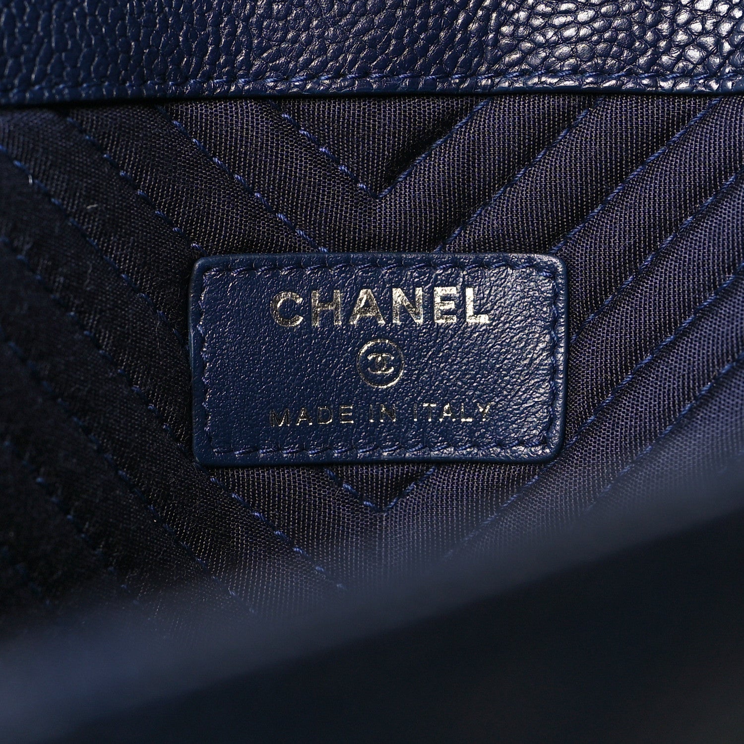 Chanel Caviar Chevron Quilted Large Statement Pouch Navy 6 of 10