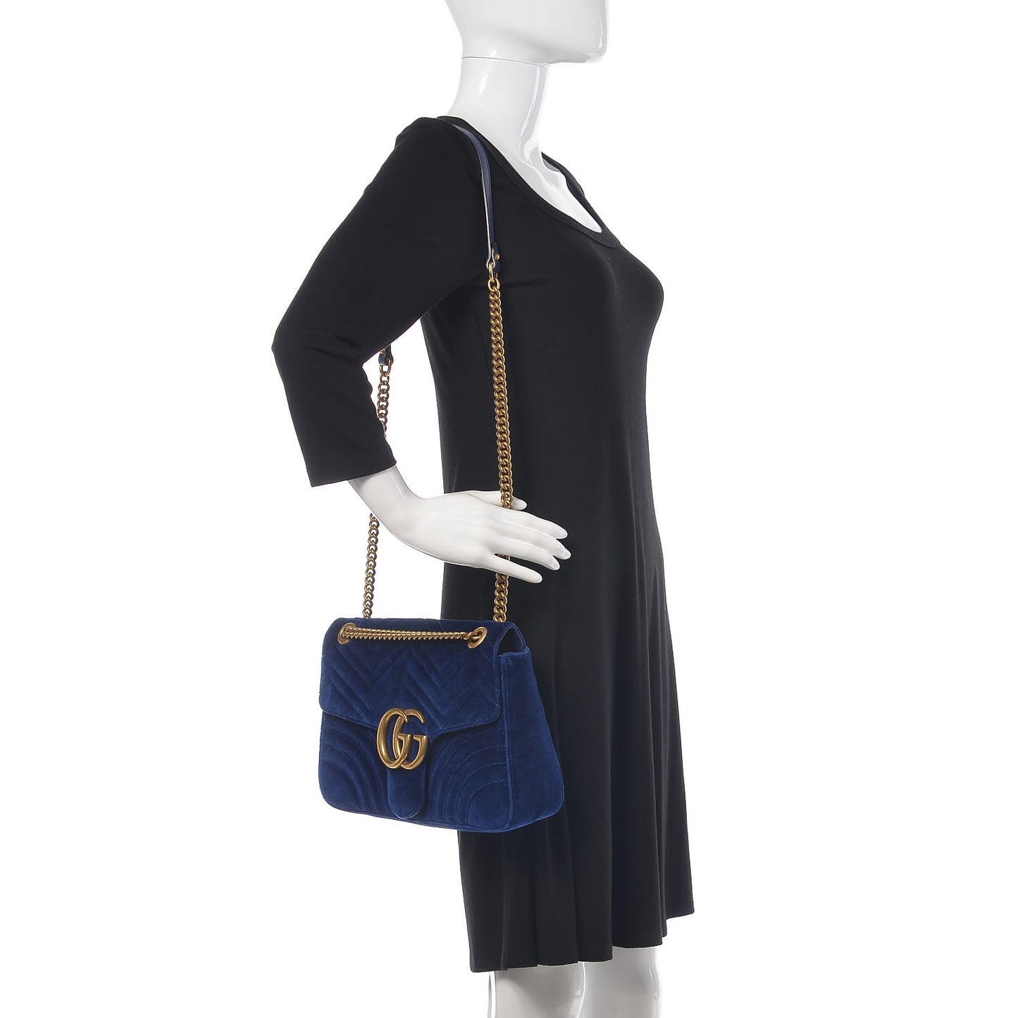 Velvet Matelasse Medium GG Marmont Shoulder Bag Cobalt Blue