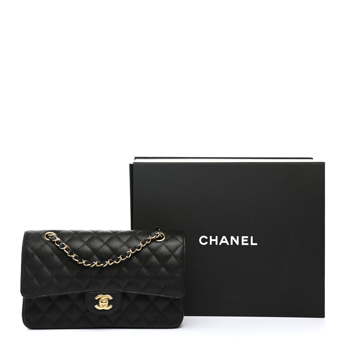 Caviar Quilted Medium Double Flap Black