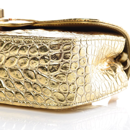 Chanel Metallic Calfskin Crocodile Embossed Cocodile Rectangular Mini Flap Gold 10 of 10