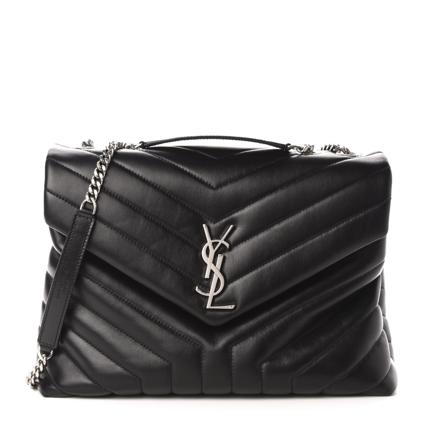 Calfskin Y Quilted Monogram Medium Loulou Chain Satchel Black
