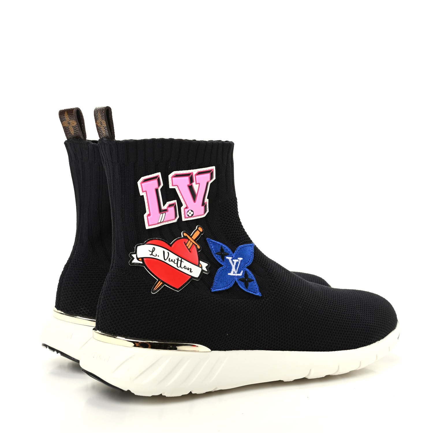 Louis Vuitton Stretch Fabric LV Black Heart Sock Sneaker 39 Black 4 of 9