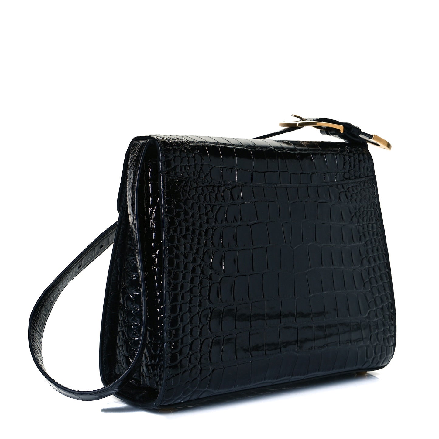 Shiny Calfskin Graffiti Logo Crocodile Embossed Medium Ghost Shoulder Bag Black White
