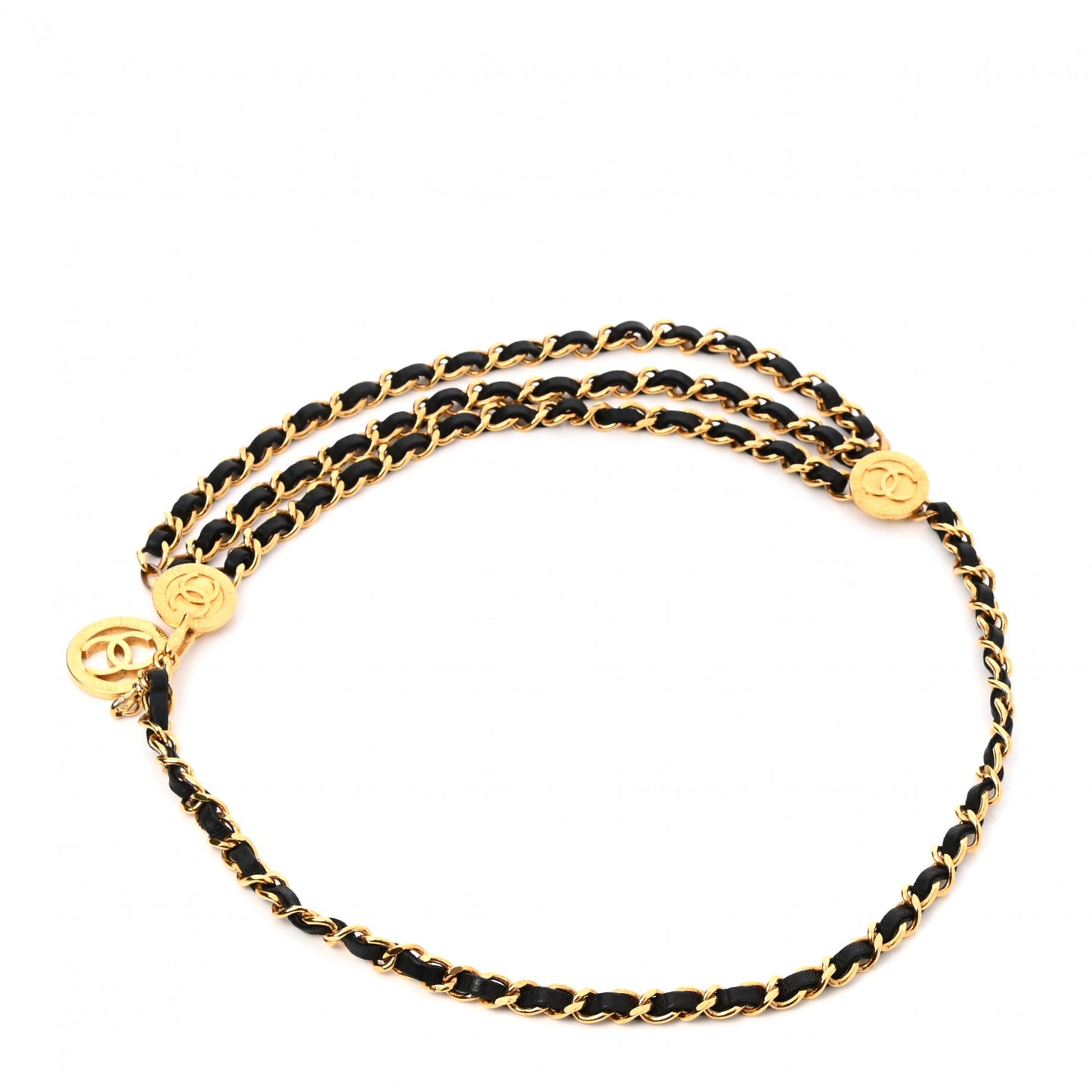 Lambskin Chain CC Medallion Belt Black Gold