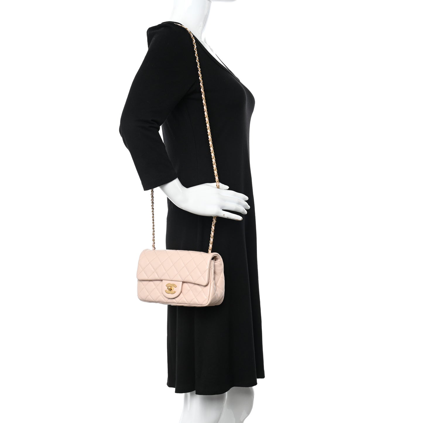 Lambskin Quilted Mini Pearl Crush Rectangular Flap Light Beige
