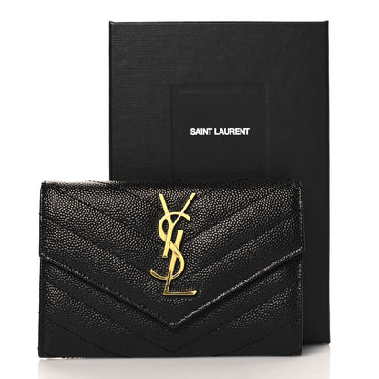 Saint Laurent Grain De Poudre Matelasse Chevron Small Monogram Envelope Wallet Black 8 of 8