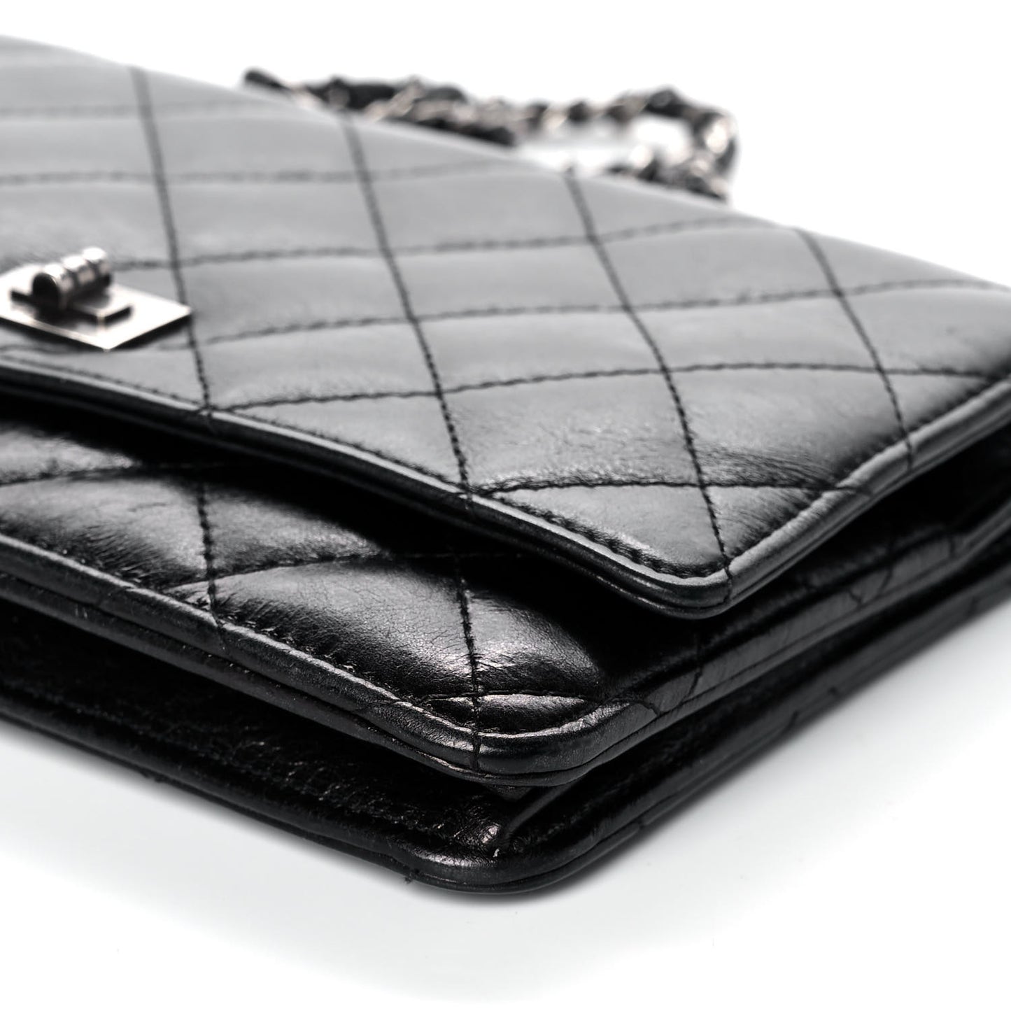 Metallic Aged Calfskin Quilted Reissue Wallet On Chain WOC Black