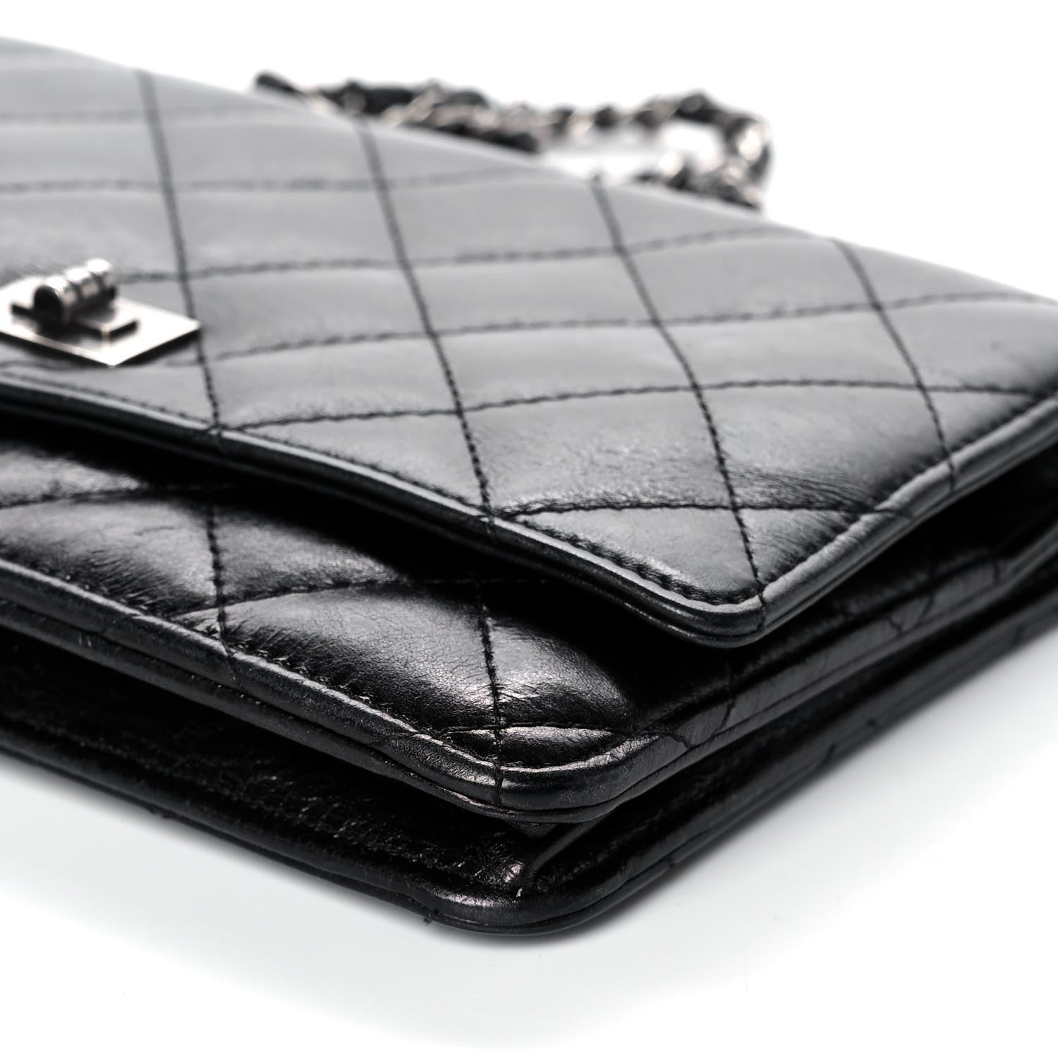 Chanel Metallic Aged Calfskin Quilted Reissue Wallet On Chain WOC Black 9 of 9