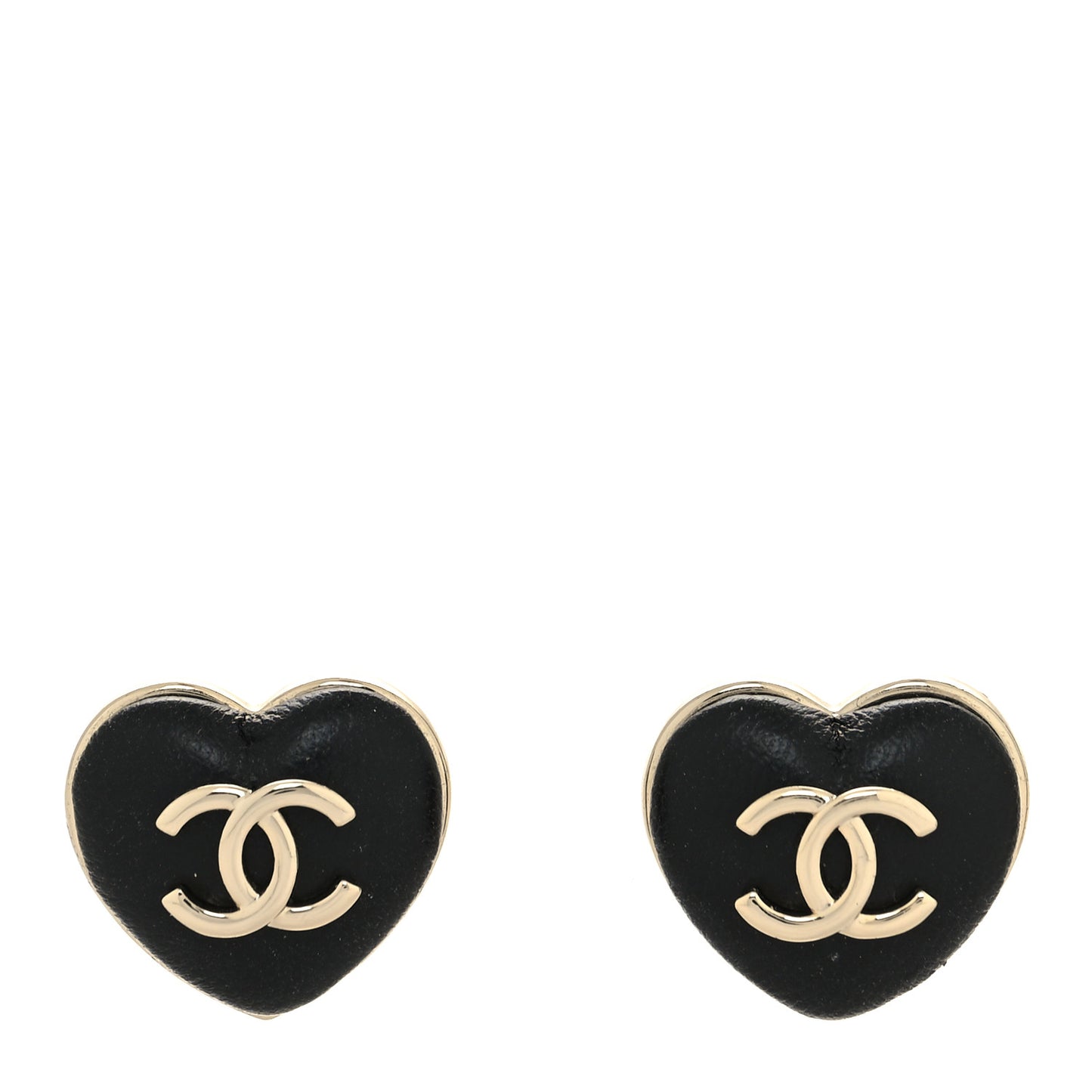 Lambskin CC Heart Earrings Black Gold