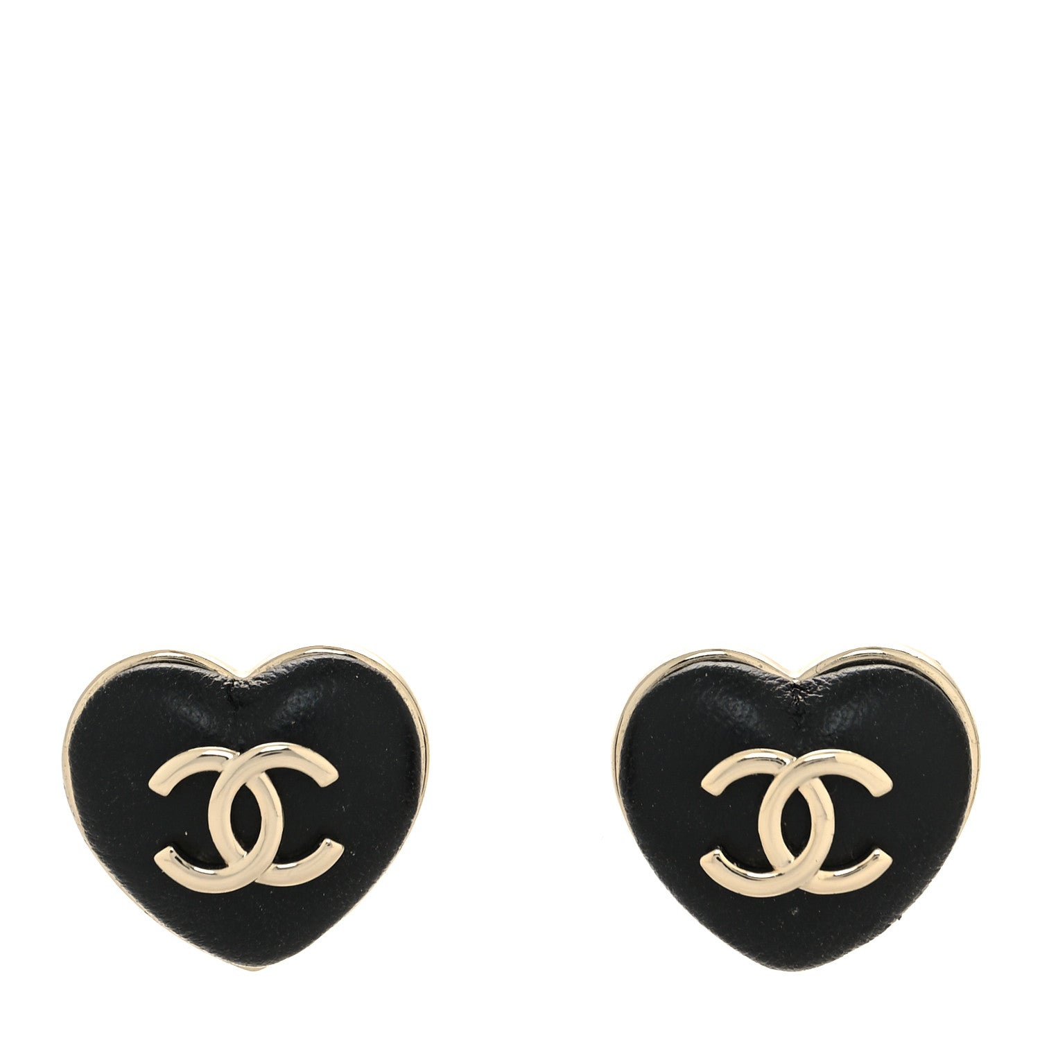 Chanel Lambskin CC Heart Earrings Black Gold 1 of 4