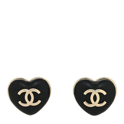 Chanel Lambskin CC Heart Earrings Black Gold 1 of 4