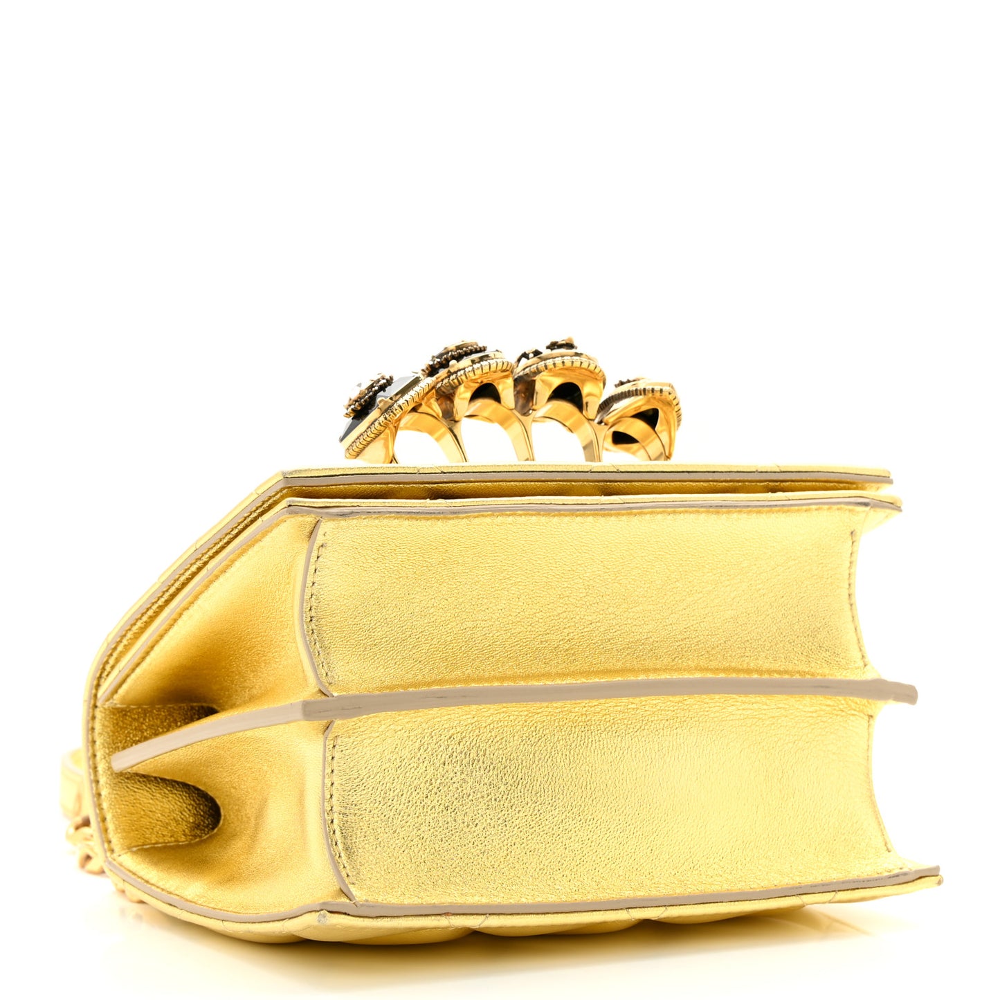 Metallic Calfskin Quilted Knuckle Shoulder Bag Gold