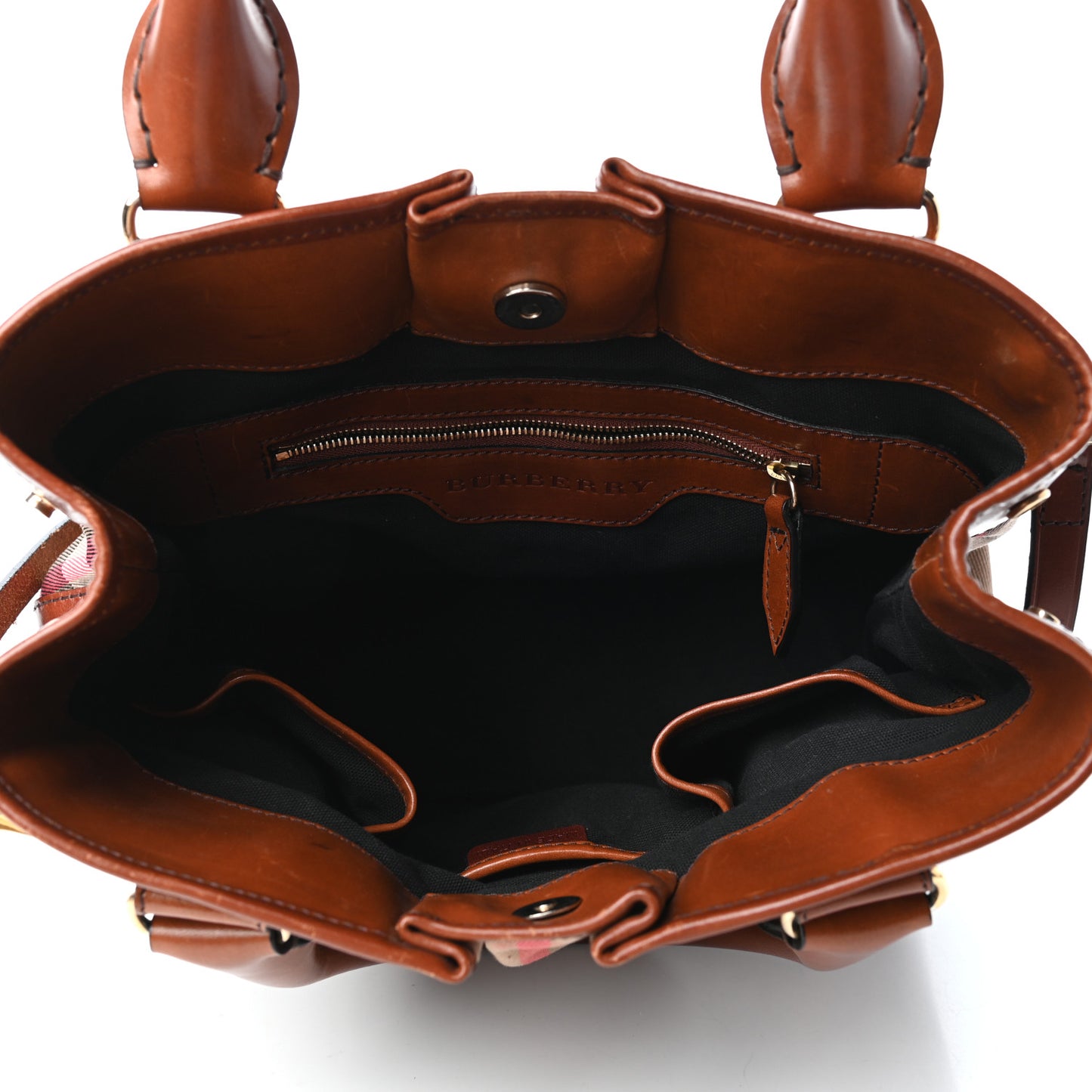 House Check Bridle Calfskin Medium Whipstitch Tote Dark Tan