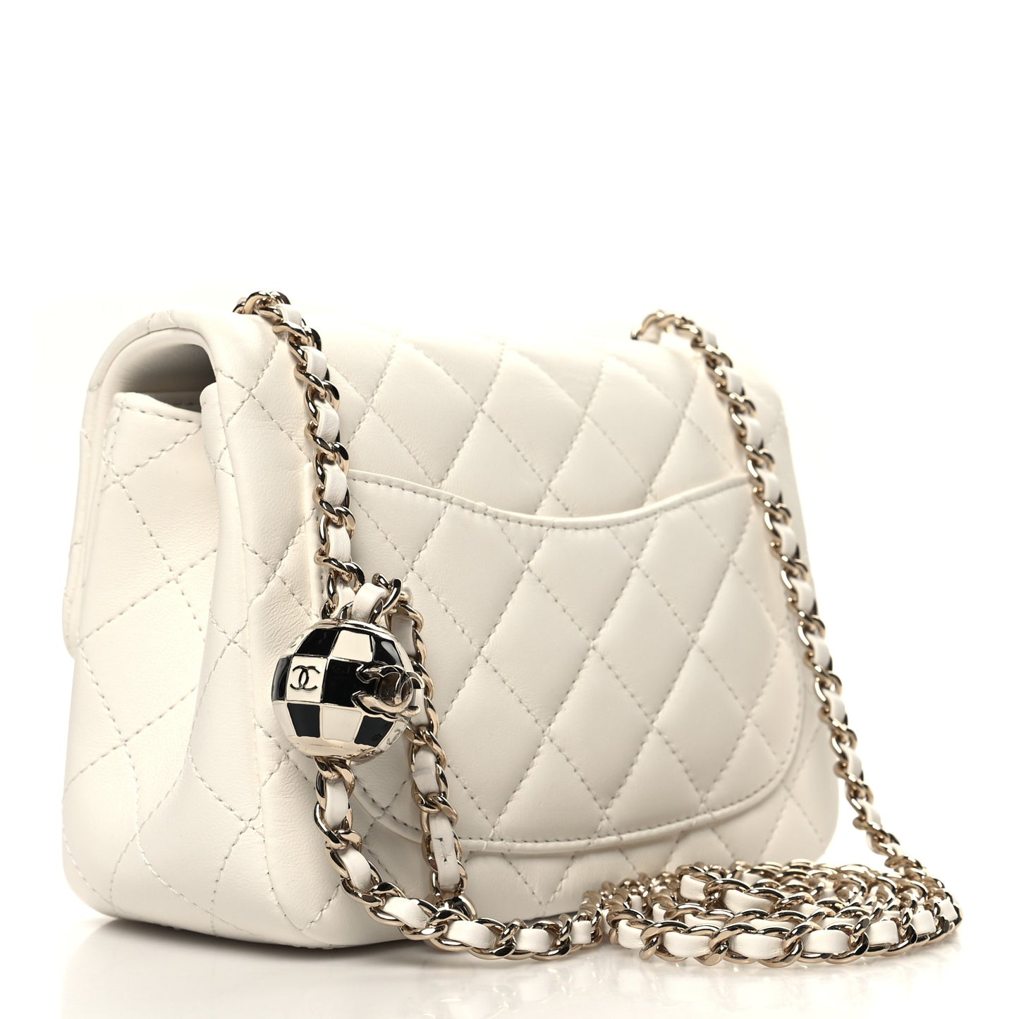 Lambskin Quilted Mini Pearl Crush Flap White