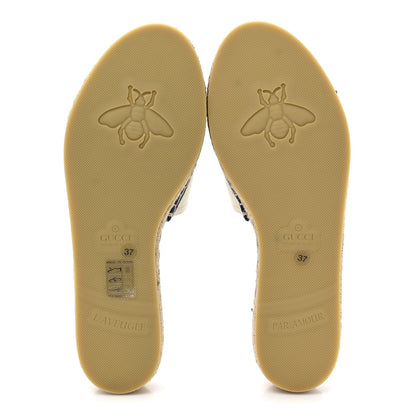 Gucci Canvas Interlocking G Espadrille Slide Sandals 37 Mystic White Royale Blue 5 of 10