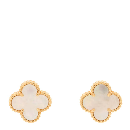 Van Cleef & Arpels 18K Yellow Gold Mother of Pearl Vintage Alhambra Earrings 1 of 5