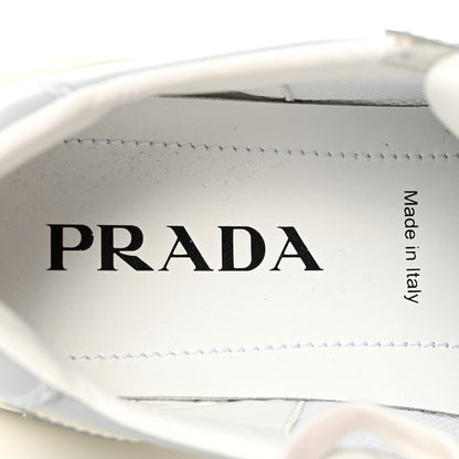 Prada Vitello Sport Spazzolato Rois Triangle Logo Womens Downtown Low Top 30mm Sneakers 37.5 White Fiordaliso 8 of 18