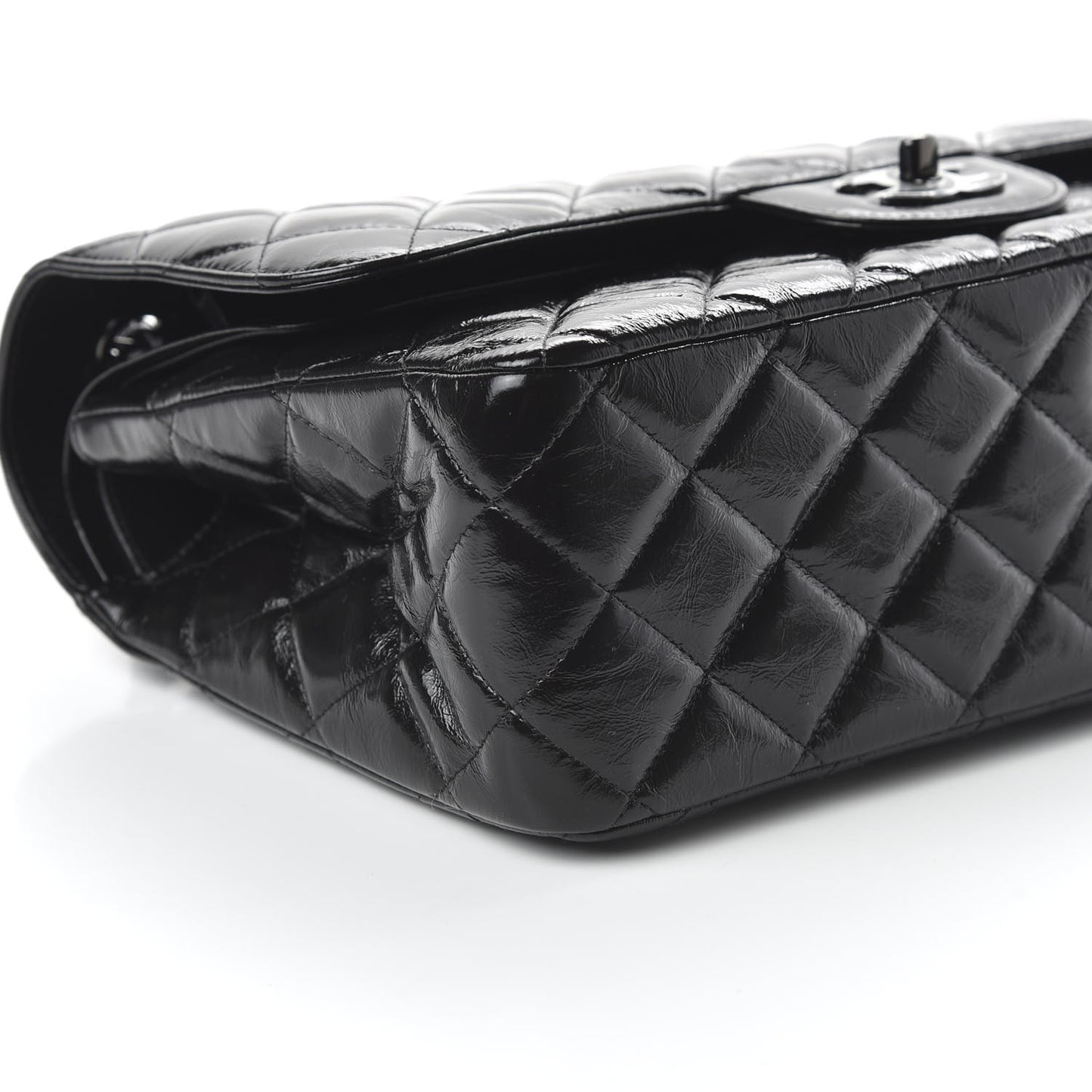 Shiny Distressed Calfskin Quilted Jumbo Double Flap So Black