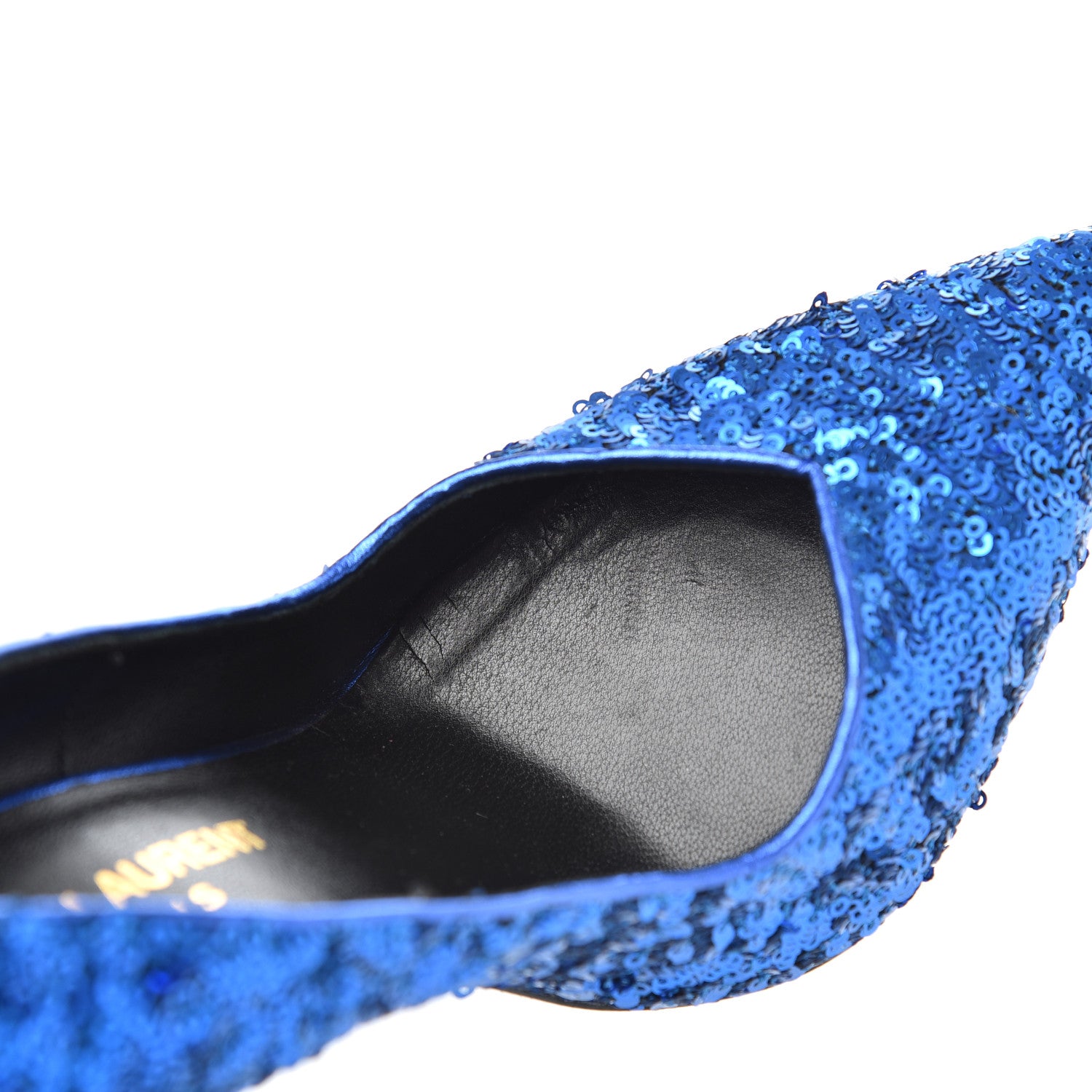 Saint Laurent Sequin Paris 105 V Cut Pumps 35 Bleu Roy 13 of 18