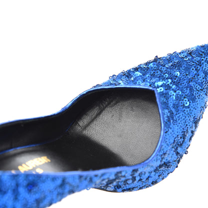 Saint Laurent Sequin Paris 105 V Cut Pumps 35 Bleu Roy 13 of 18