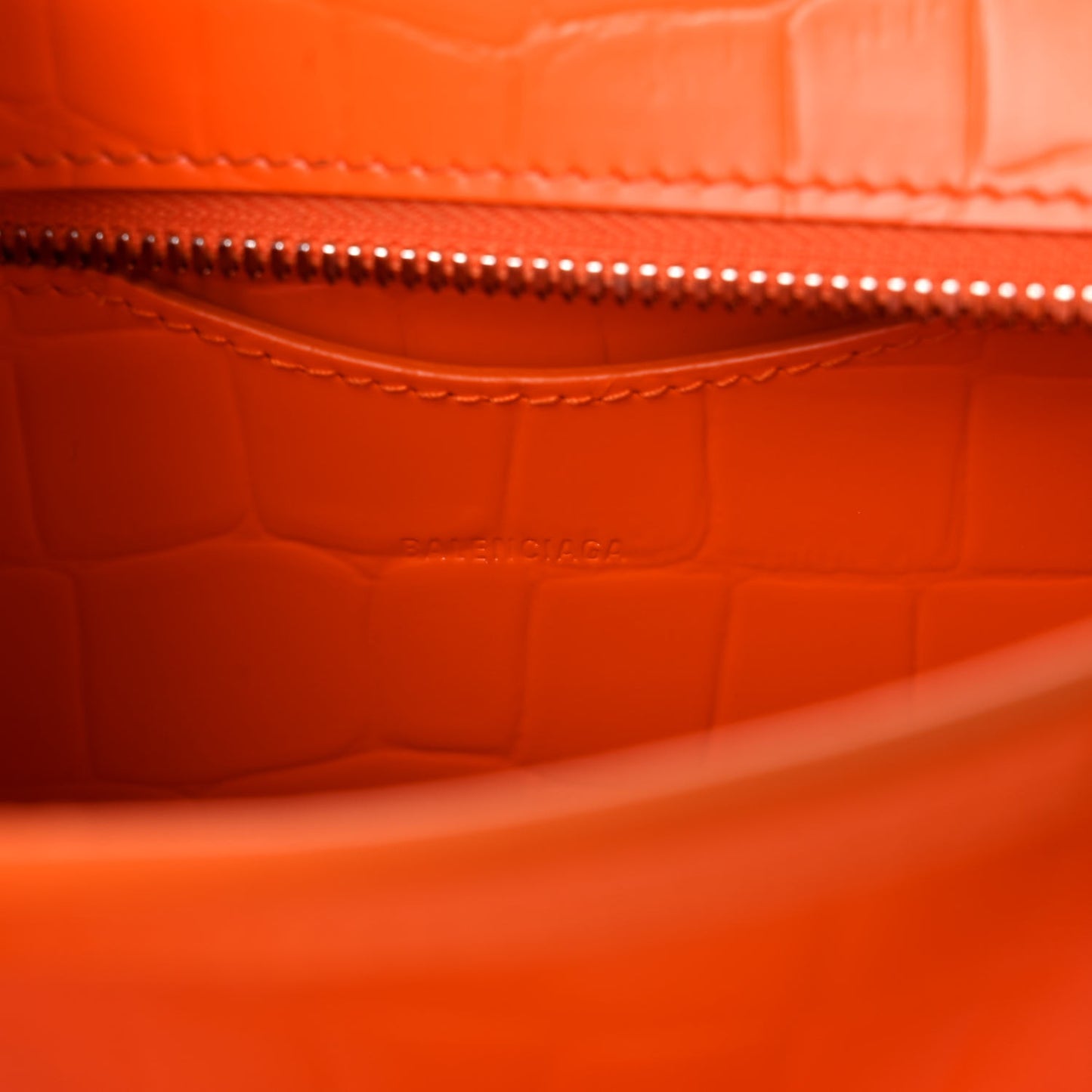 Semi Shiny Calfskin Crocodile Embossed Neo Classic Silver Hardware Mini City Orange